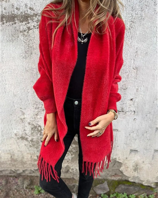 Manteau à manches longues pour femme avec franges, pour tous les jours