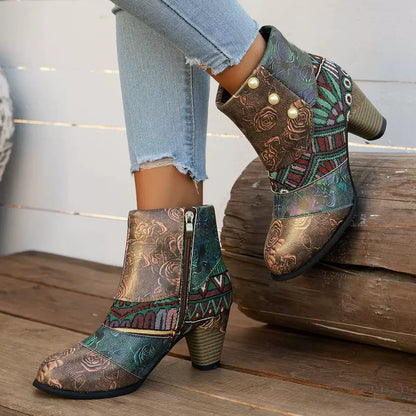 Bottines à fermeture éclair latérale et imprimé patchwork pour femmes