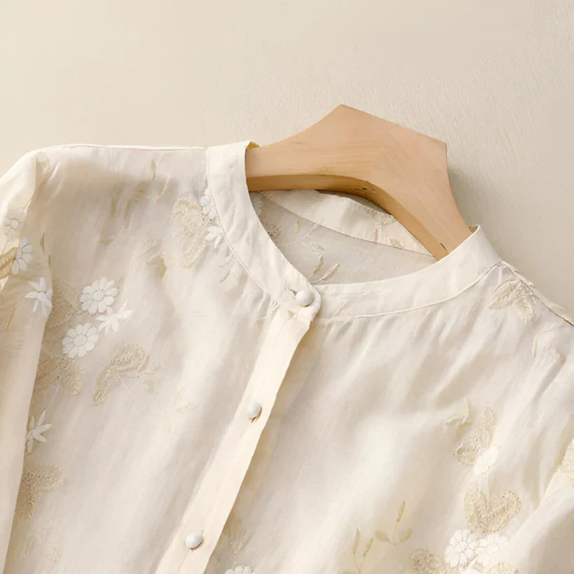 Haut en coton brodé à fleurs pour femme