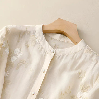 Haut en coton brodé à fleurs pour femme
