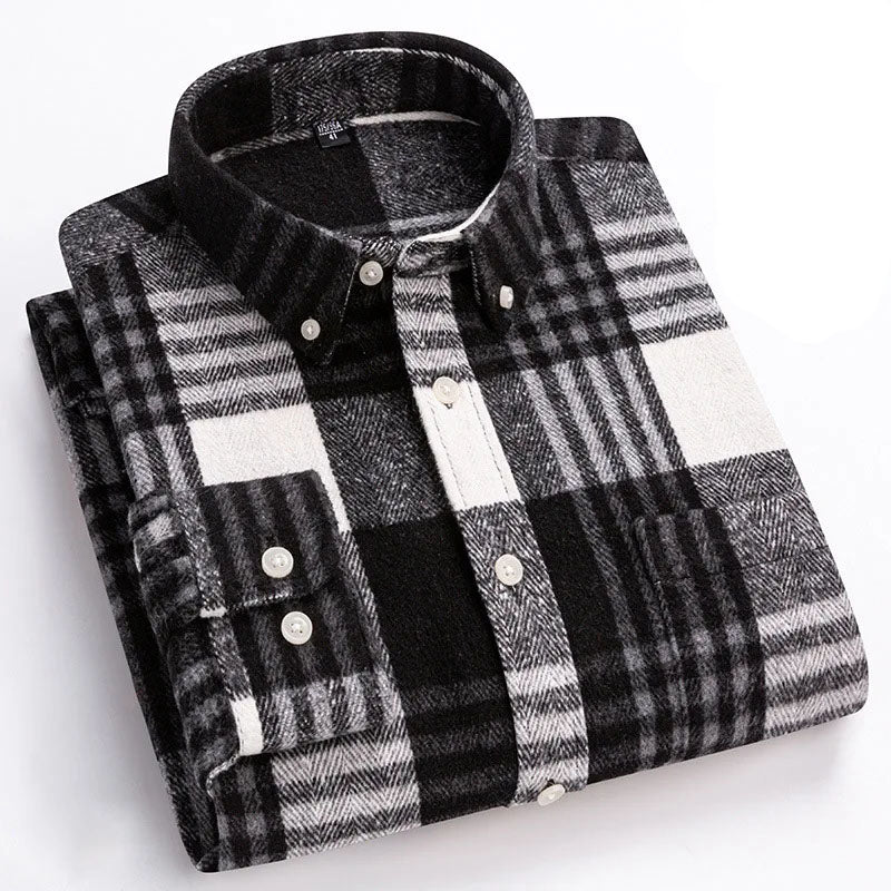 Chemise en flanelle de coton brossé infroissable pour homme