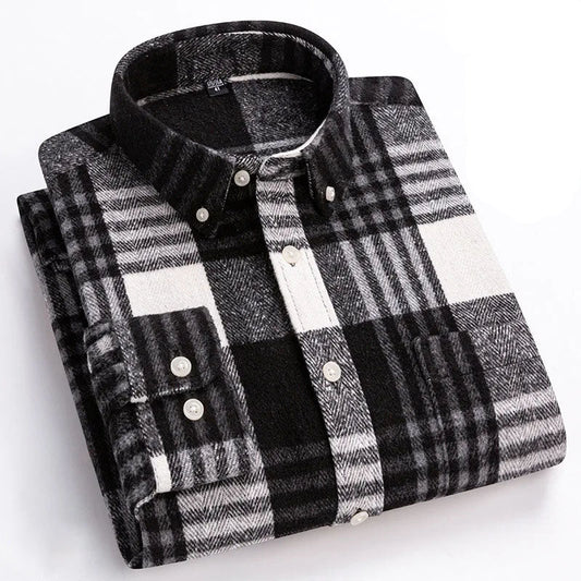 Chemise en flanelle de coton brossé infroissable pour homme