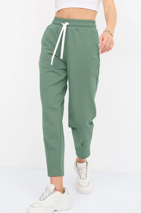 Pantalon décontracté à taille fuselée et cordon de serrage pour femme