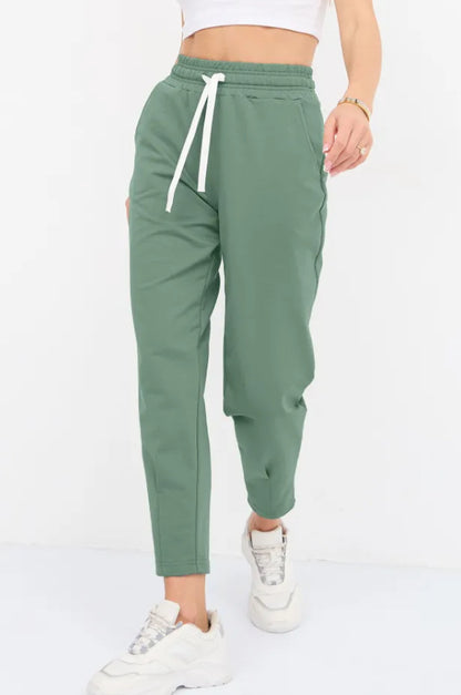 Pantalon décontracté à taille fuselée et cordon de serrage pour femme