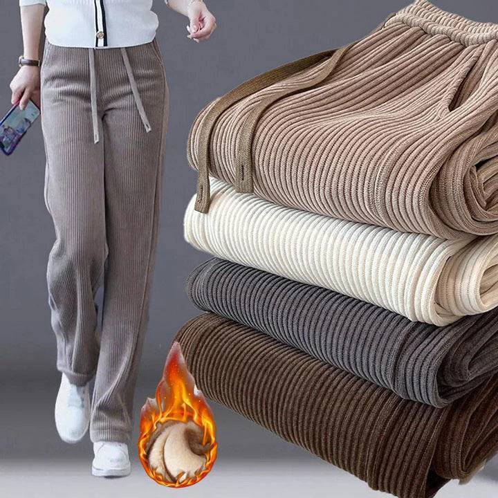 Pantalon large à cordon de serrage en velours côtelé pour femme