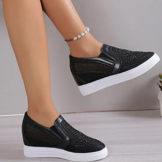Baskets Confortables à Enfiler en Maille Strass pour Femmes