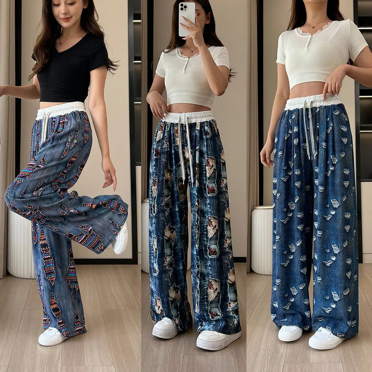 Jean ample à jambes larges et imprimé pour femme