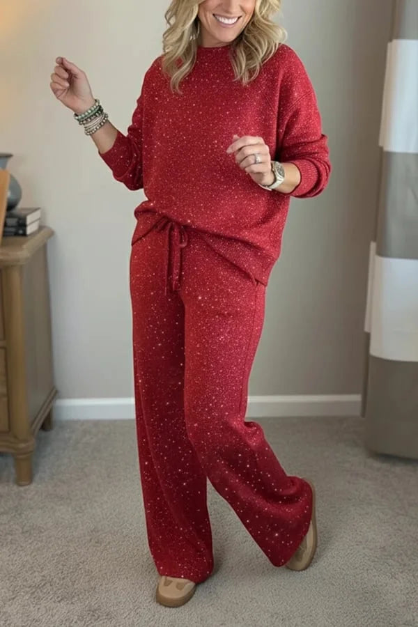 Ensemble détente à jambes larges en jersey scintillant pour femme