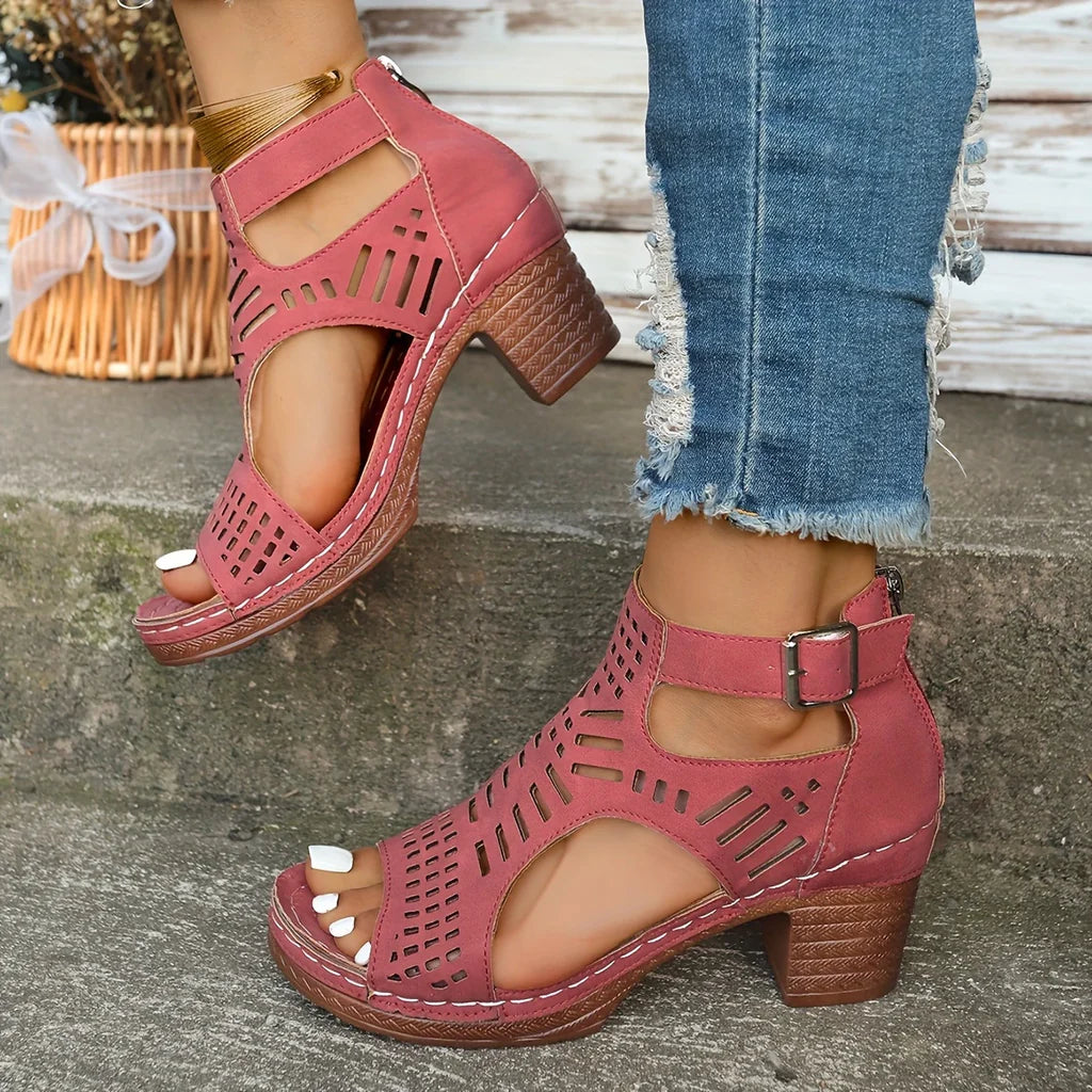 Sandales à plateforme pour femmes - Modèle à bout ouvert et fermeture éclair