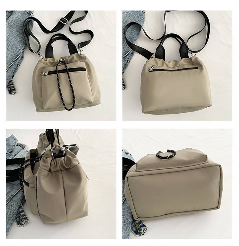 Sac seau bandoulière en nylon à cordon pour femme