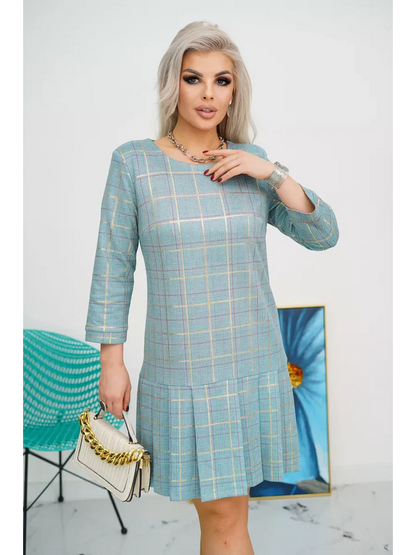 Robe Femme à Carreaux Coupe A-Line avec Ourlet Plissé