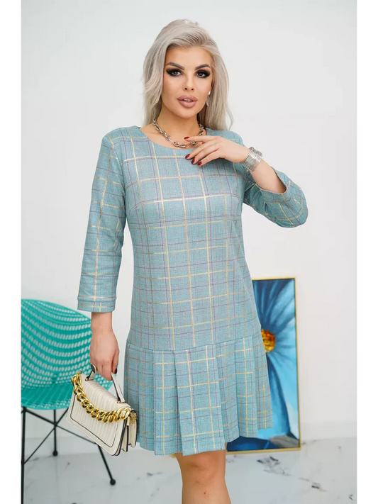 Robe Femme à Carreaux Coupe A-Line avec Ourlet Plissé