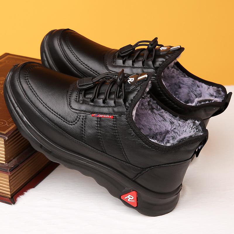 Chaussures d’hiver effet cuir résistantes à l’humidité doublées polaire antidérapantes pour homme
