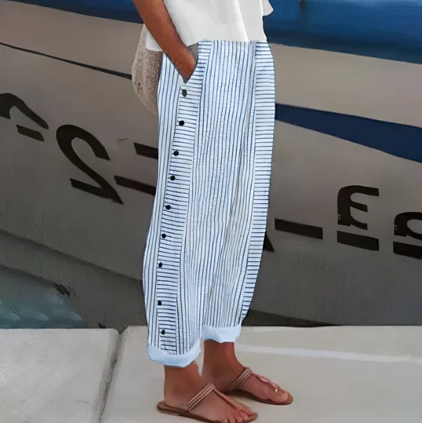 Pantalon léger à rayures bleues pour femme avec poches latérales
