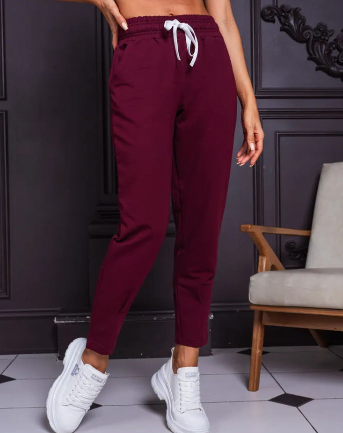 Pantalon décontracté à taille fuselée et cordon de serrage pour femme