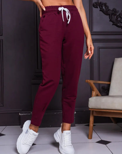 Pantalon décontracté à taille fuselée et cordon de serrage pour femme