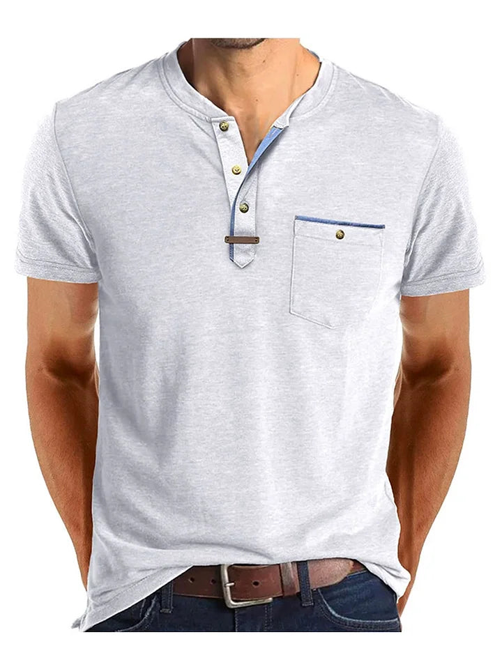 T-shirt Henley à manches courtes pour homme avec poche poitrine