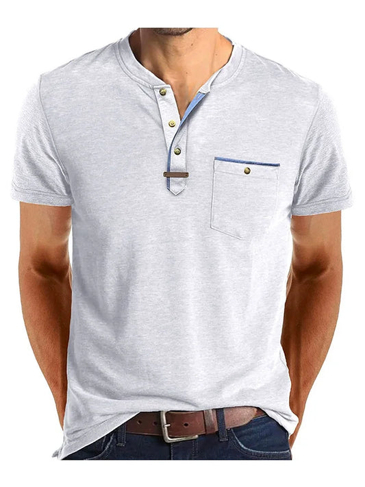 T-shirt Henley à manches courtes pour homme avec poche poitrine
