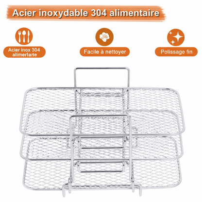 Grille de friteuse à air chaud à 3 niveaux en acier inoxydable