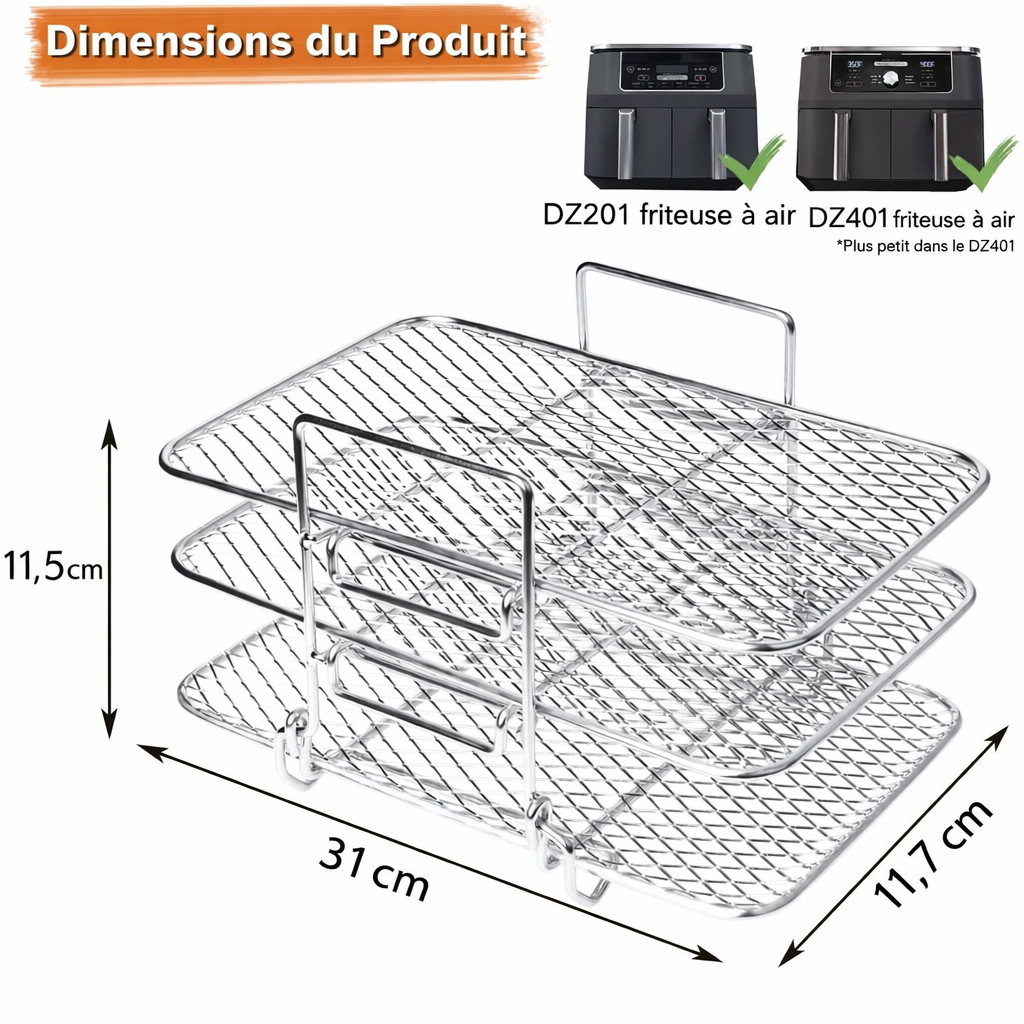 Grille de friteuse à air chaud à 3 niveaux en acier inoxydable