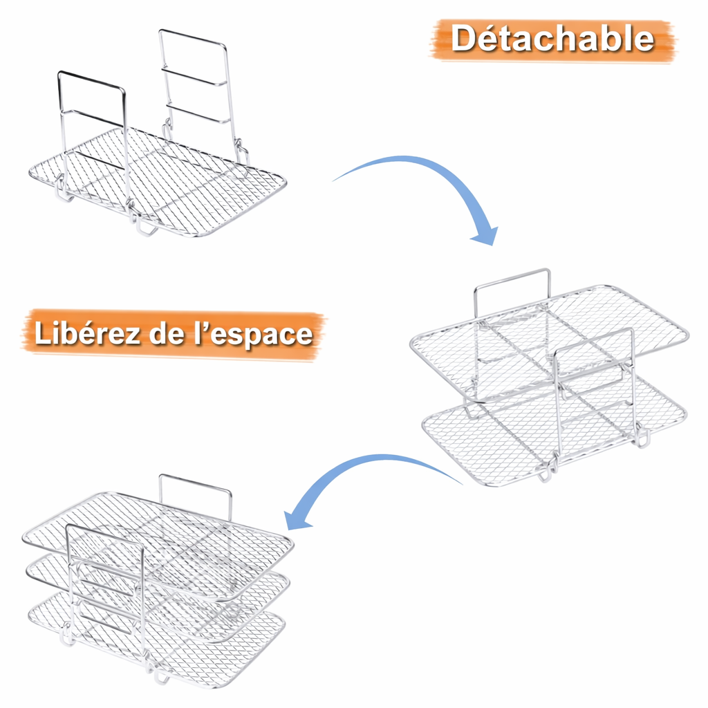 Grille de friteuse à air chaud à 3 niveaux en acier inoxydable