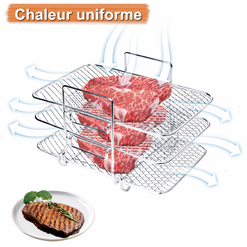 Grille de friteuse à air chaud à 3 niveaux en acier inoxydable