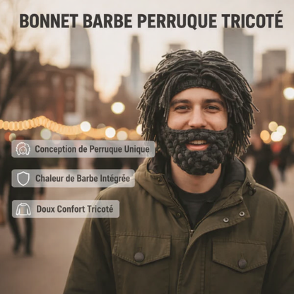 Perruque tricotée d'hiver et bonnet à barbe