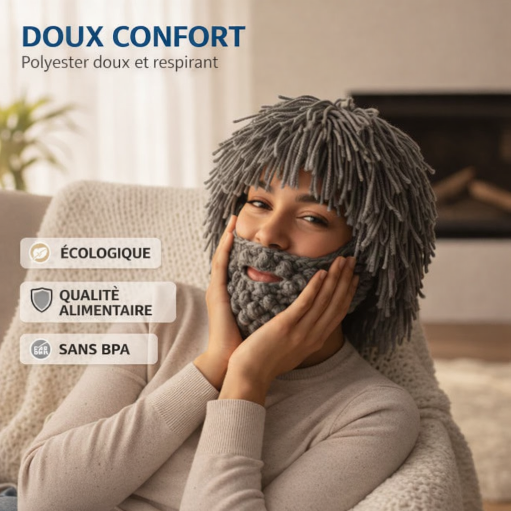 Perruque tricotée d'hiver et bonnet à barbe