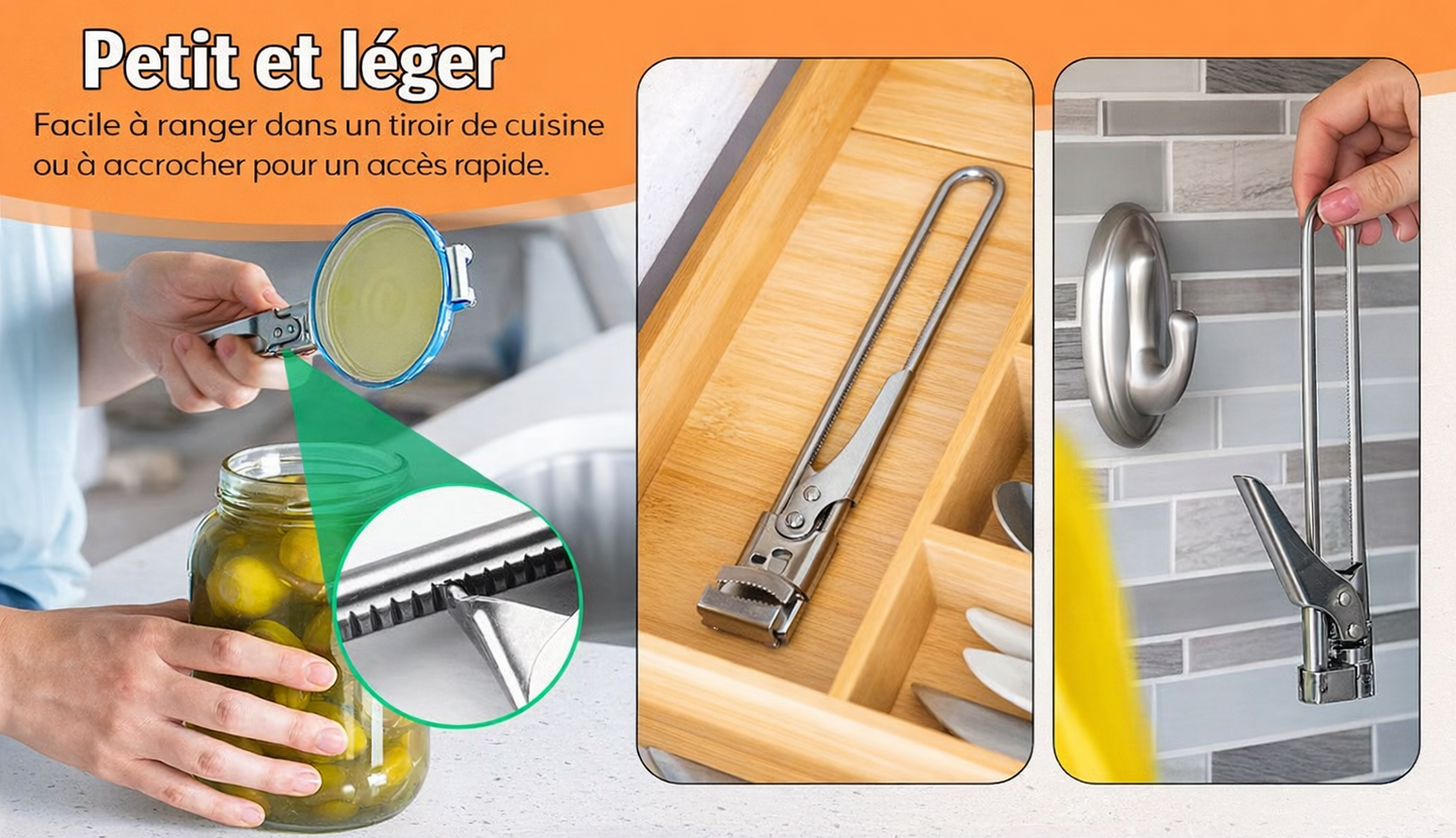 Ouvre-bocal et ouvre-boîte multifonctionnel réglable en acier inoxydable