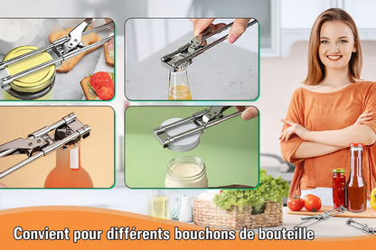 Ouvre-bocal et ouvre-boîte multifonctionnel réglable en acier inoxydable