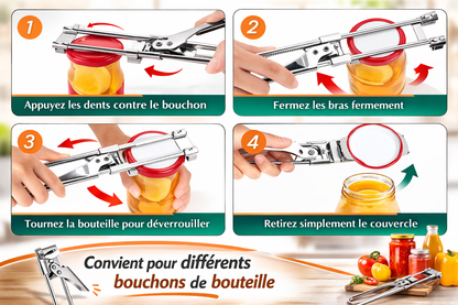 Ouvre-bocal et ouvre-boîte multifonctionnel réglable en acier inoxydable