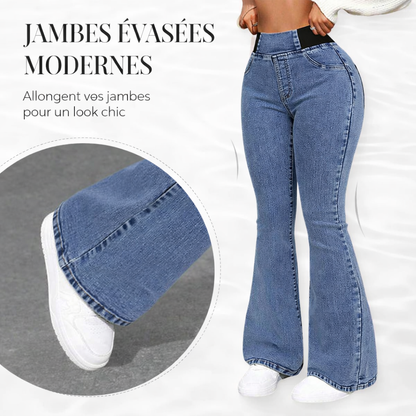 Jean évasé stretch taille haute pour femme