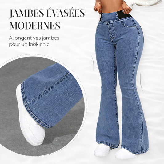 Jean évasé stretch taille haute pour femme