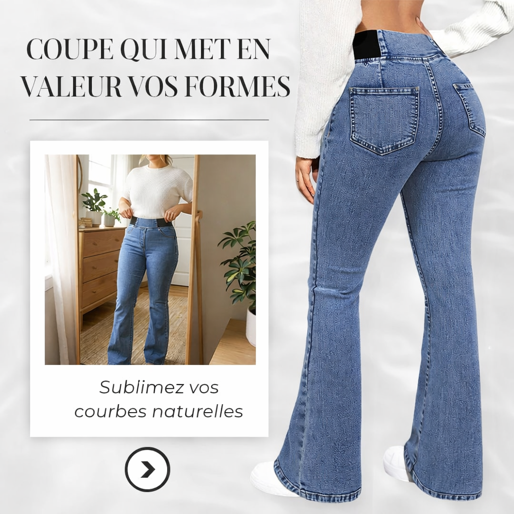 Jean évasé stretch taille haute pour femme