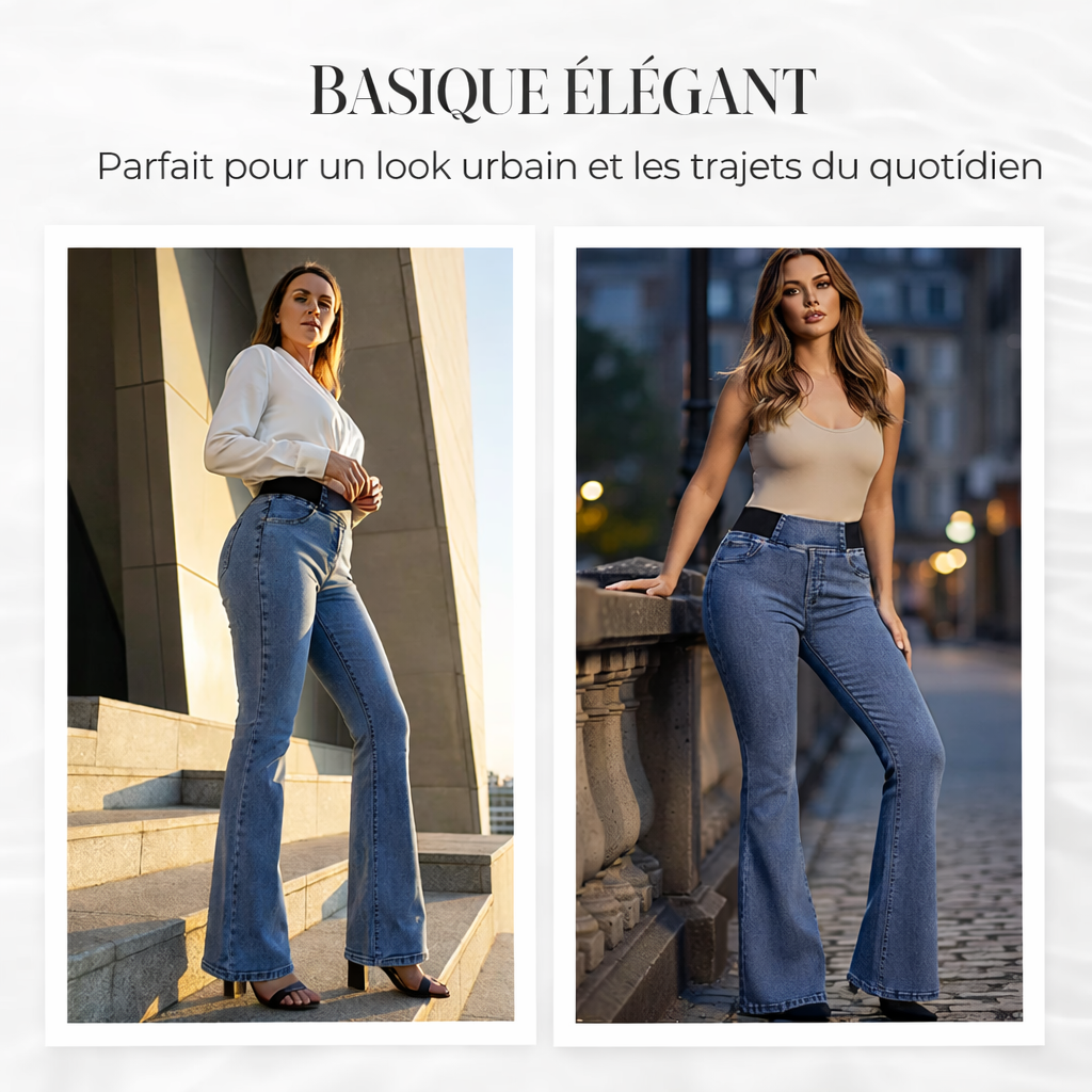 Jean évasé stretch taille haute pour femme