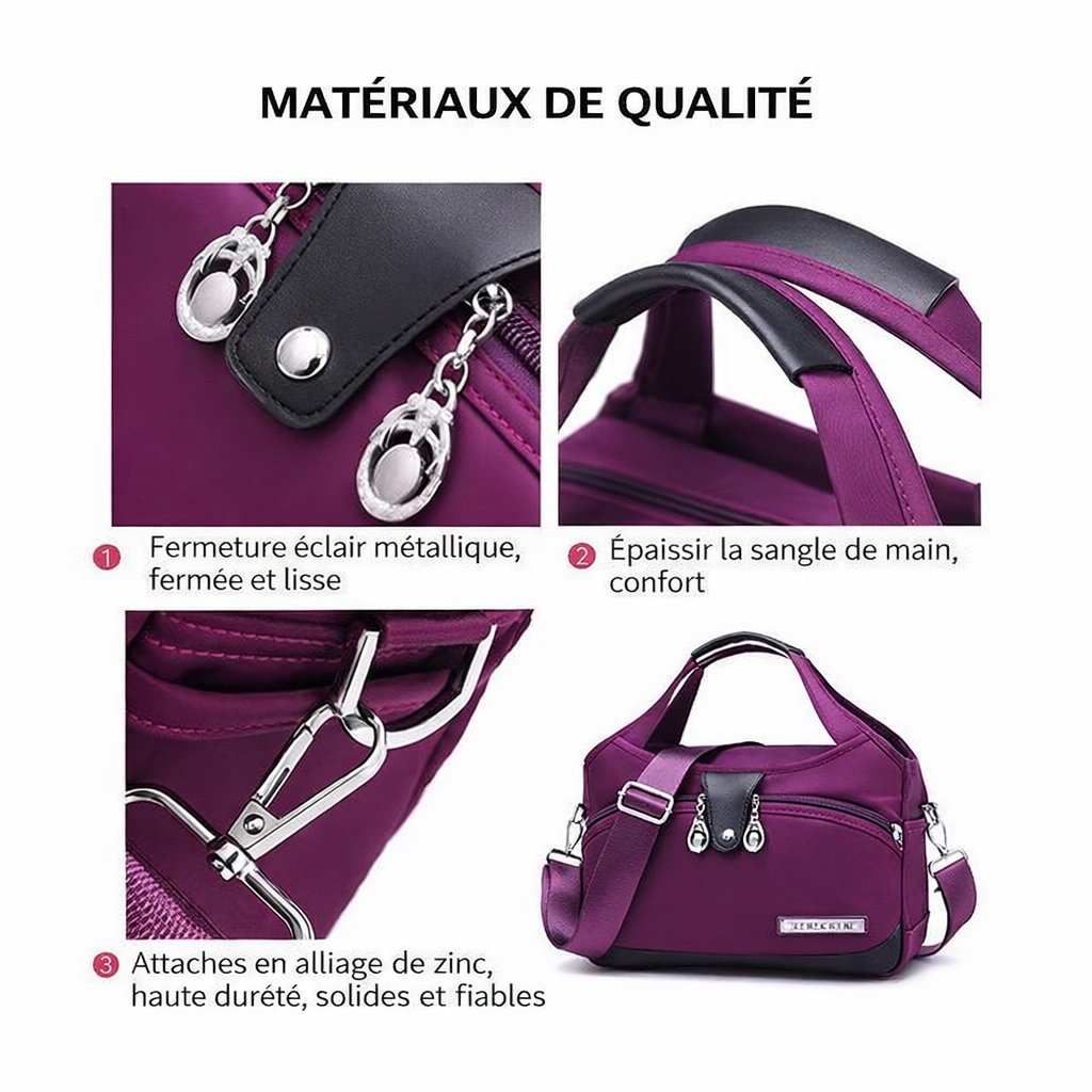 Sac bandoulière antivol multipoches en nylon pour femme