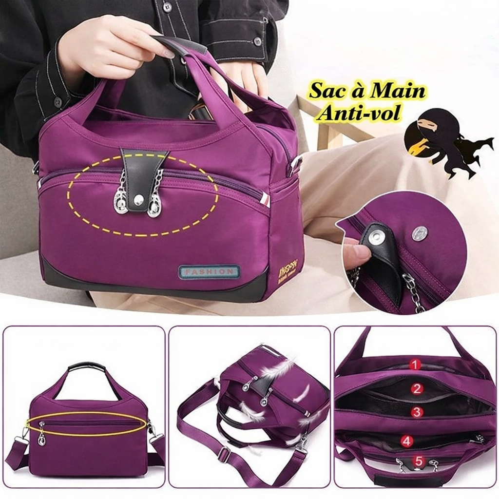 Sac bandoulière antivol multipoches en nylon pour femme