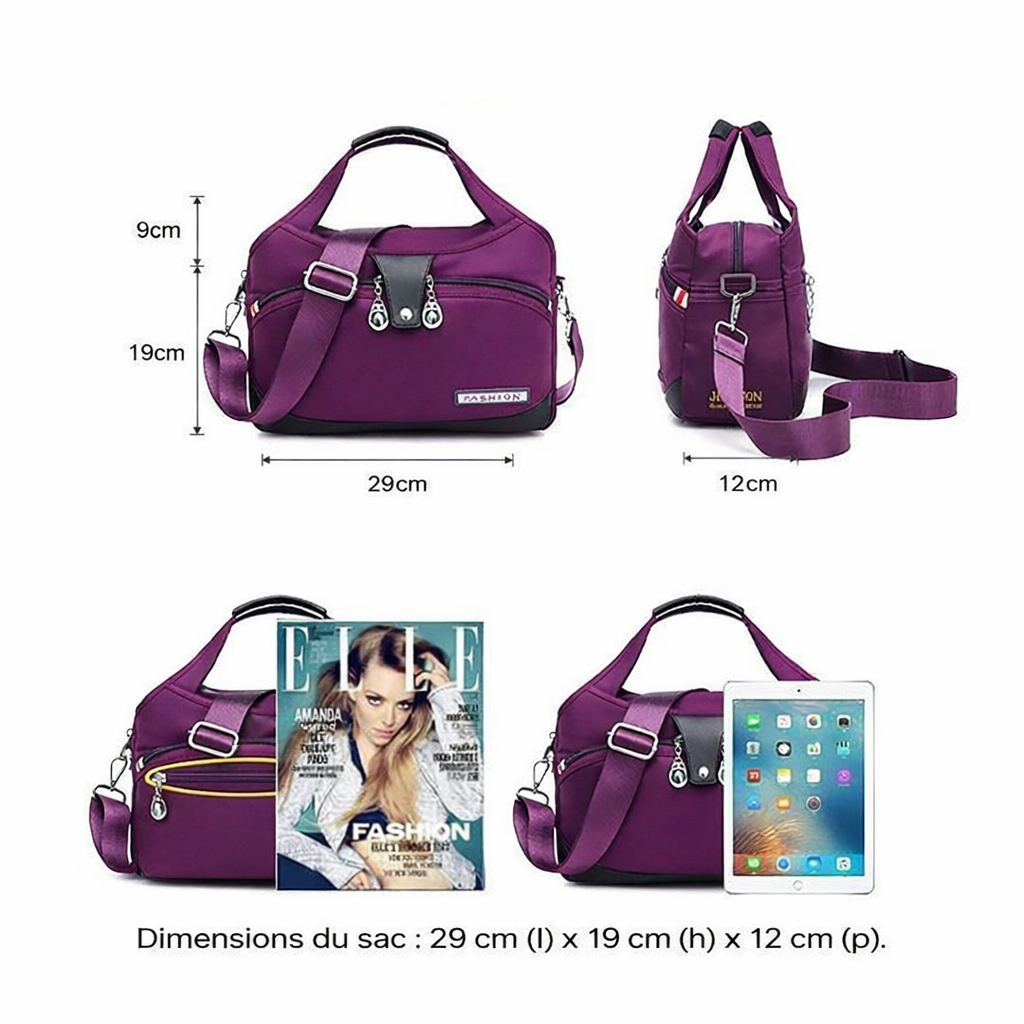 Sac bandoulière antivol multipoches en nylon pour femme