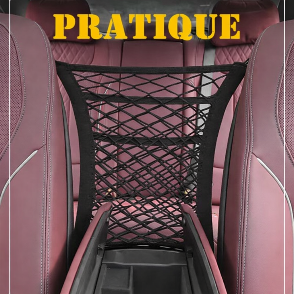 Filet de rangement élastique à 3 couches pour espace entre les sièges de voiture