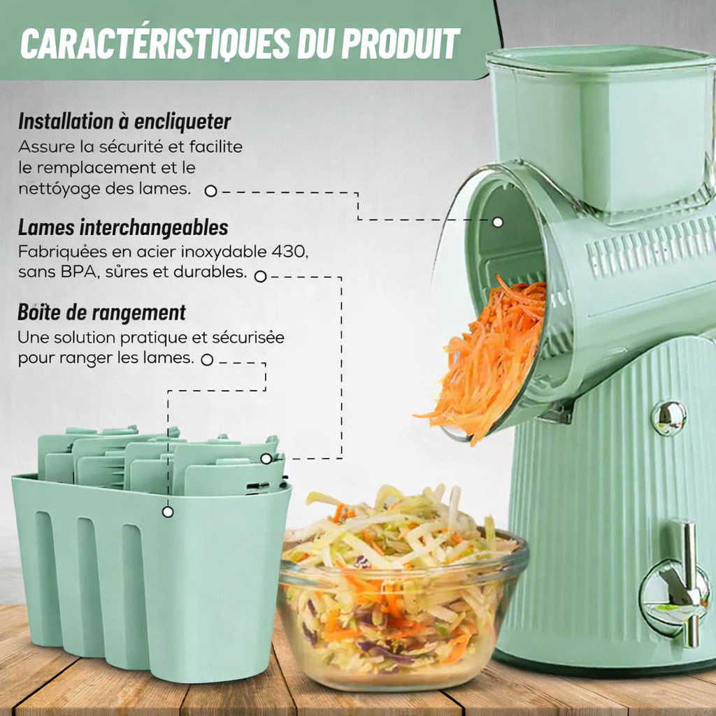 Ensemble râpe et trancheuse rotative à plusieurs tambours