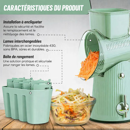 Ensemble râpe et trancheuse rotative à plusieurs tambours