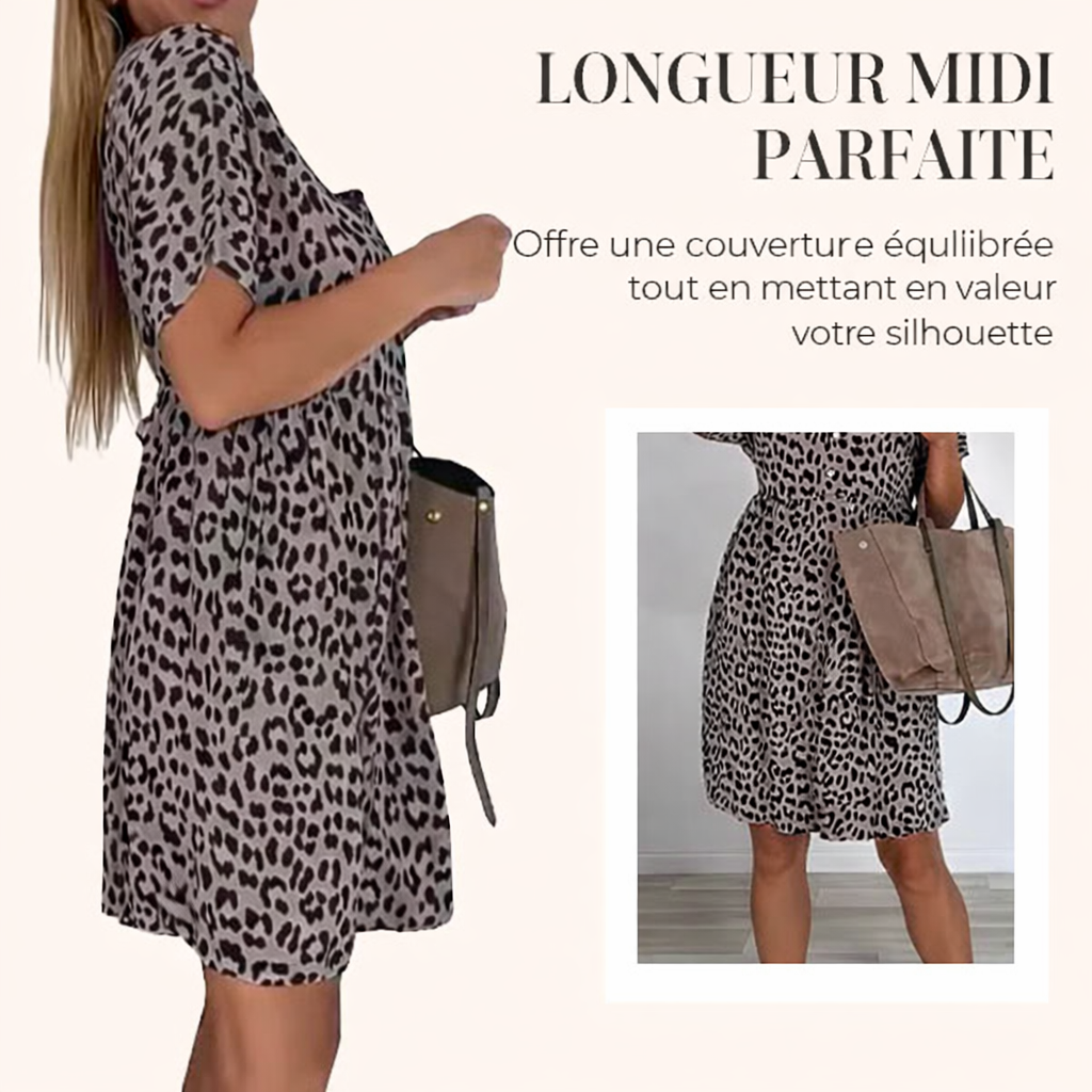 Robe décontractée à manches courtes et col en V pour femme