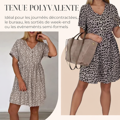 Robe décontractée à manches courtes et col en V pour femme