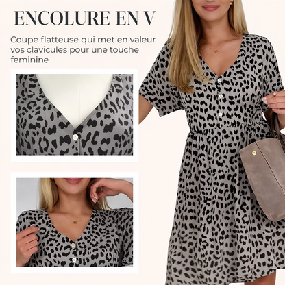 Robe décontractée à manches courtes et col en V pour femme