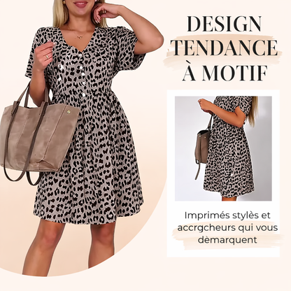 Robe décontractée à manches courtes et col en V pour femme