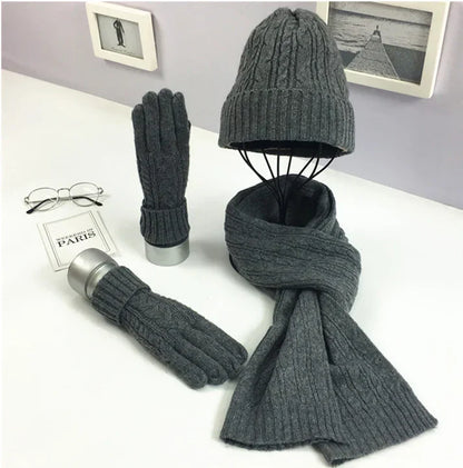 Ensemble d'hiver classique en laine mélangée : bonnet, écharpe et gants