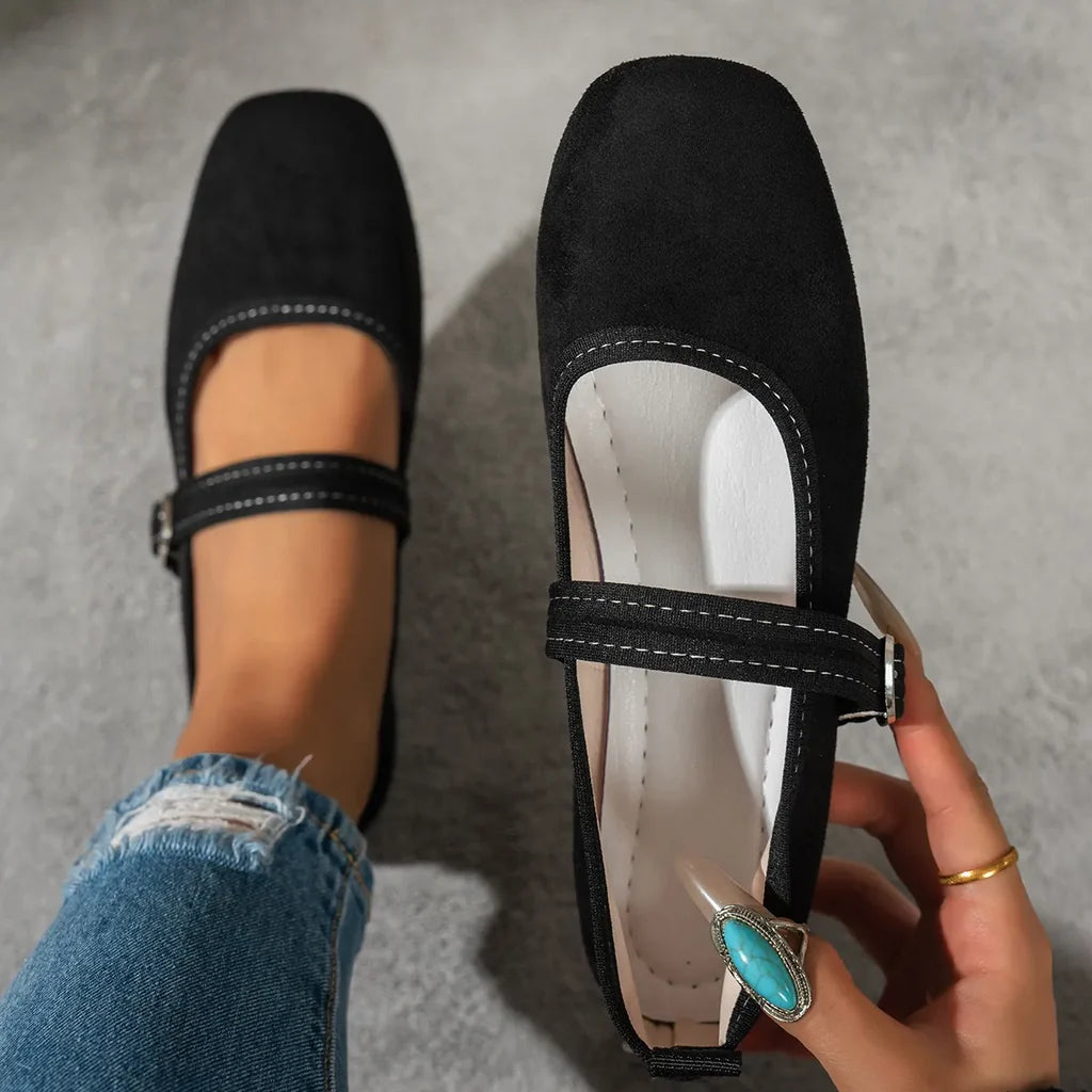 Chaussures confortables quotidiennes à bout carré et bride à boucle pour femmes