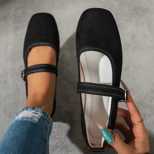 Chaussures confortables quotidiennes à bout carré et bride à boucle pour femmes