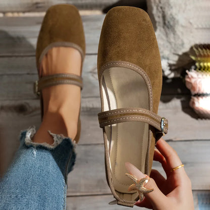 Chaussures confortables quotidiennes à bout carré et bride à boucle pour femmes