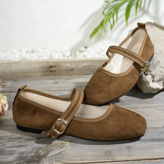 Chaussures confortables quotidiennes à bout carré et bride à boucle pour femmes
